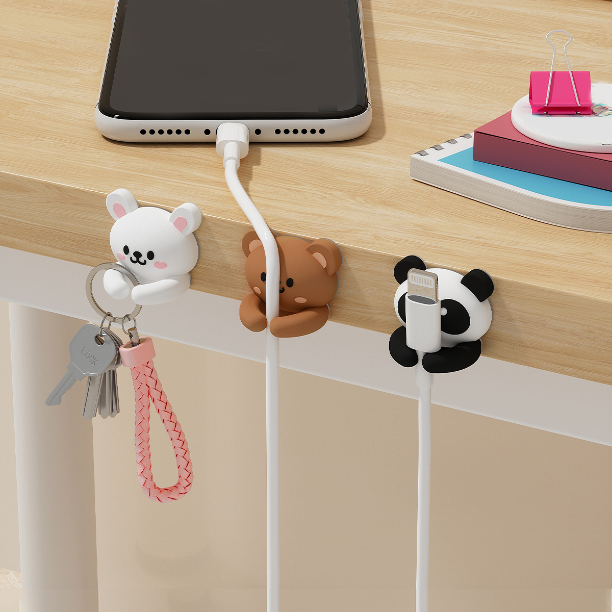 Desk Setup Cable Management - 2/3pcs Cute Cartoon Desktop Cable Organizer