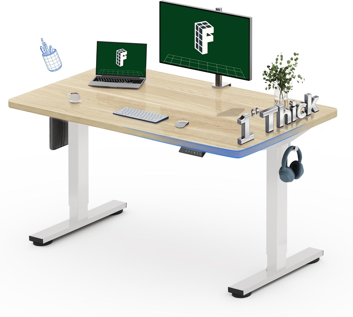Desk Setup L Shaped - Electric Standing Desk 48x30 Inches, One-Piece