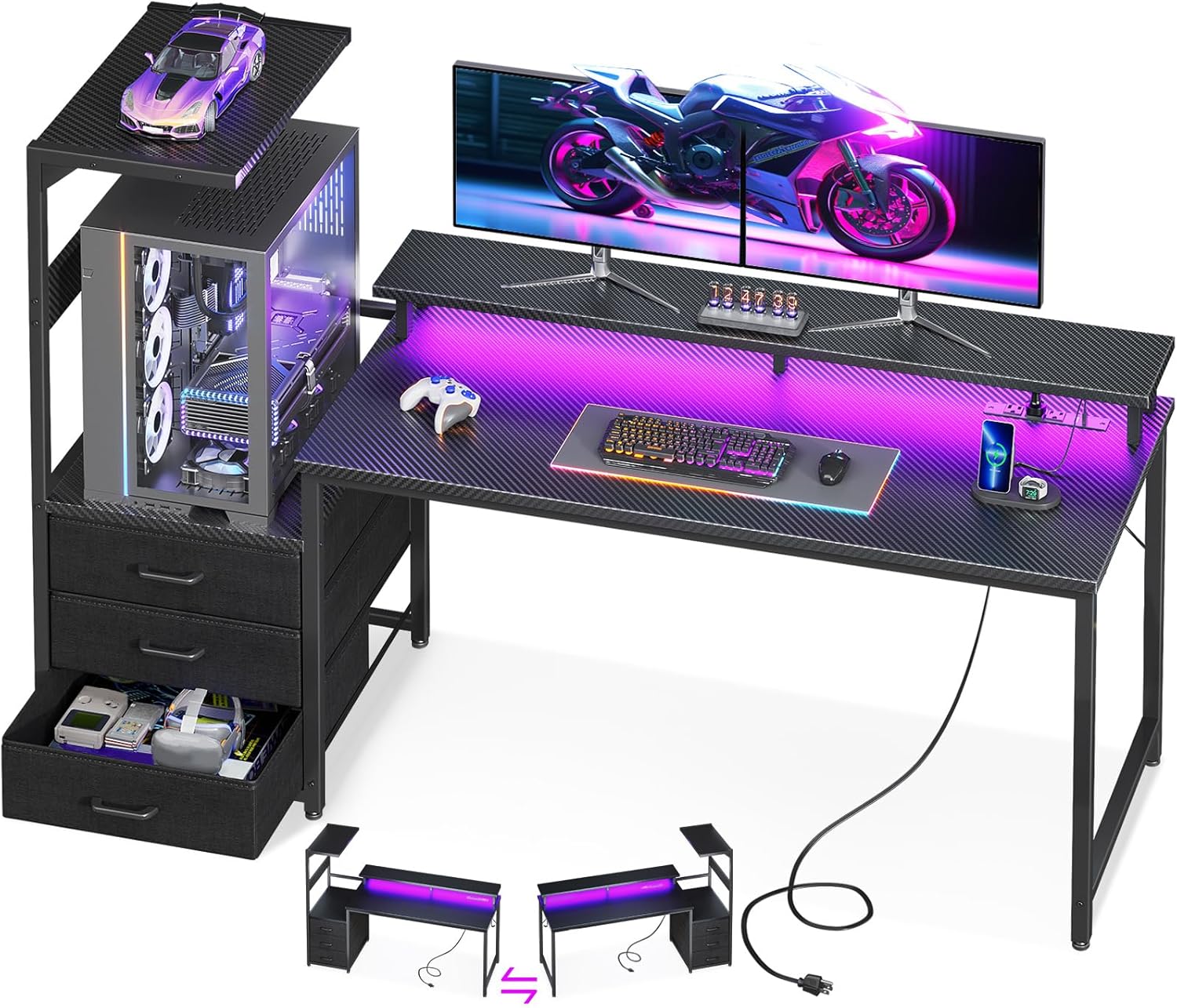 Desk Setup L Shaped - 63 Inch Gaming Desk with PC
