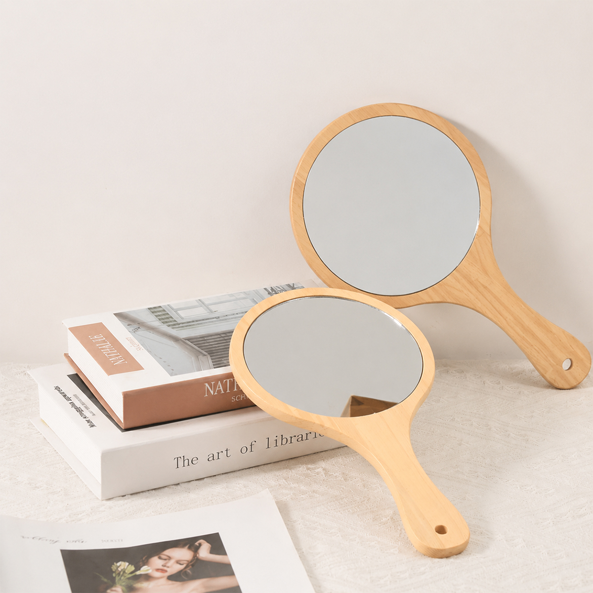 1pc Natural Wood Mirror Wooden - огляд і ціна Desk Setup Vintage