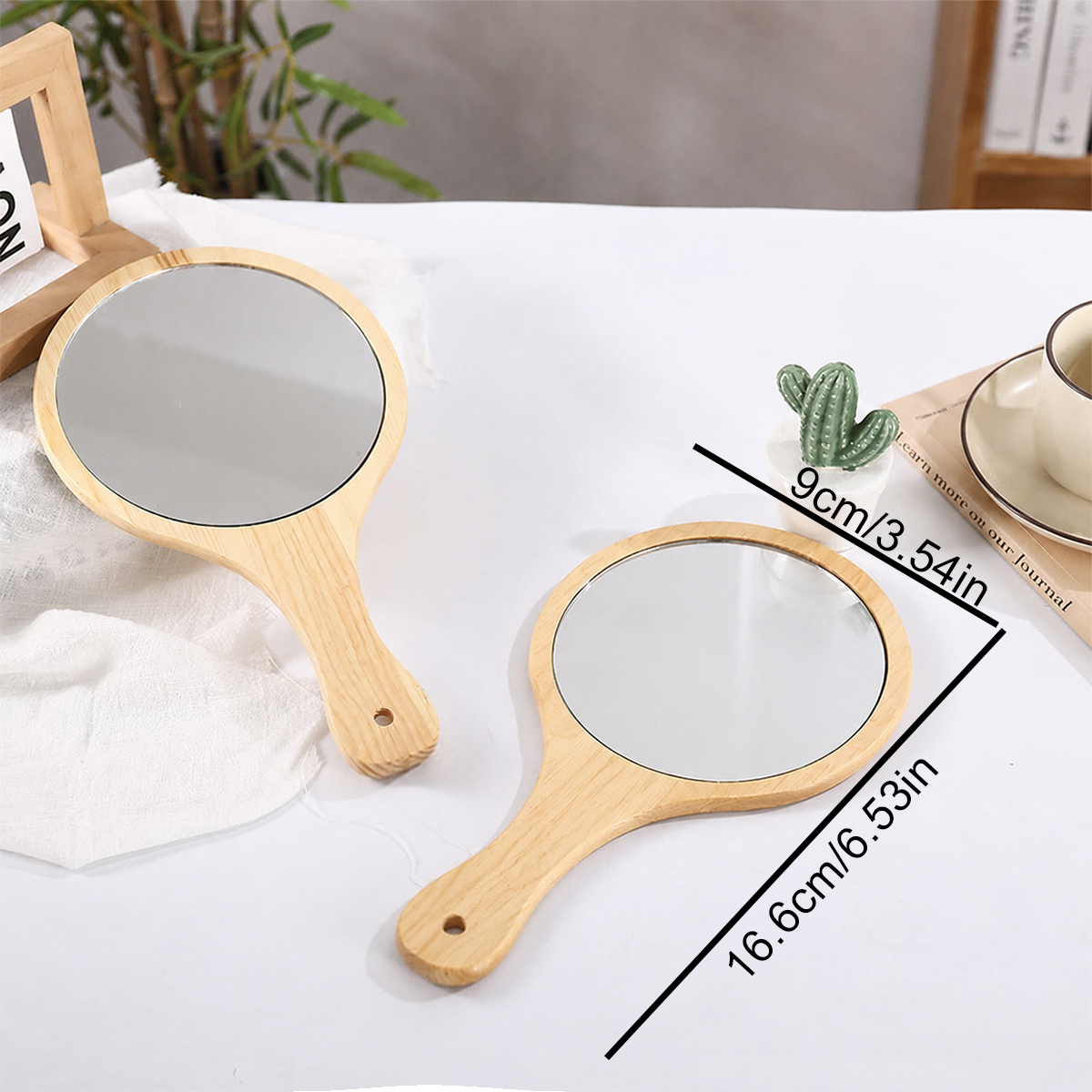 1pc Natural Wood Mirror Wooden - огляд і ціна Desk Setup Vintage